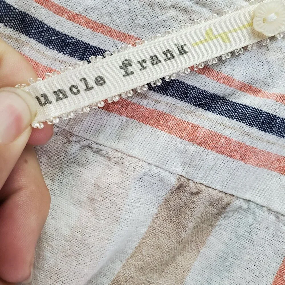 Uncle Frank Dress Womens Large Multicolor Striped Lightweight Linen Blend Midi